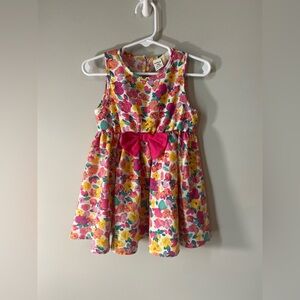 SHEIN Colorful Floral Kids Dress with Pink Bow